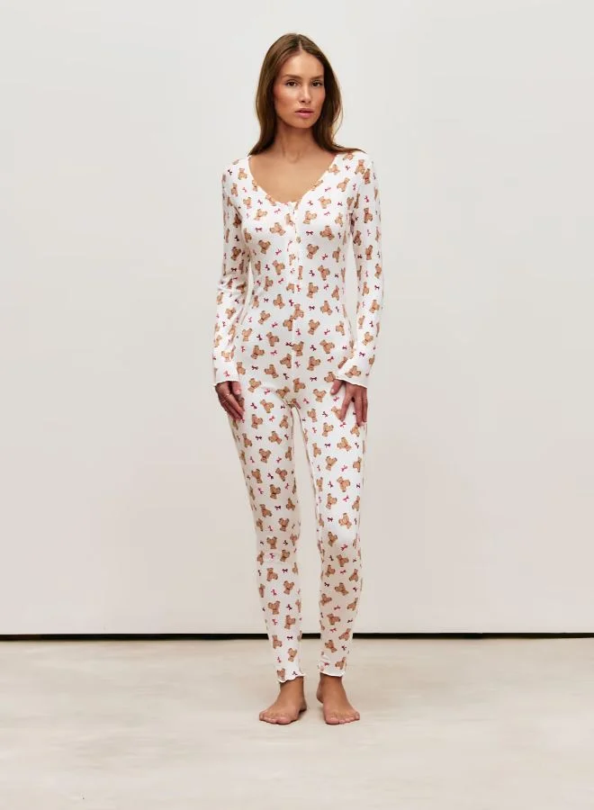 Long teddy bear jersey jumpsuit